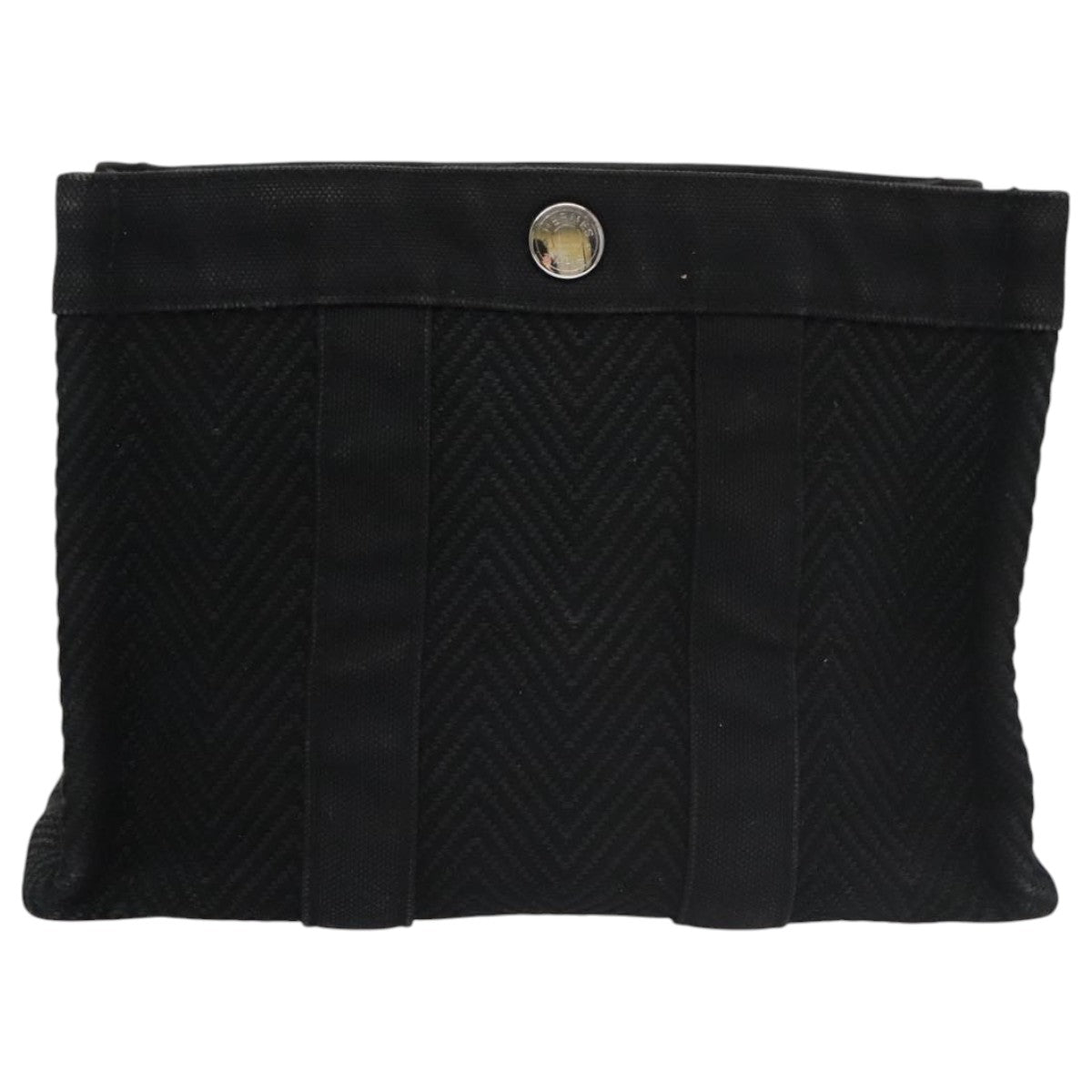 HERMES Mini Cabas Pouch Canvas Black Auth bs19636