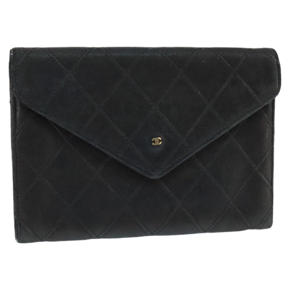 CHANEL Bicolore Pouch Lamb Skin Black CC Auth bs19647