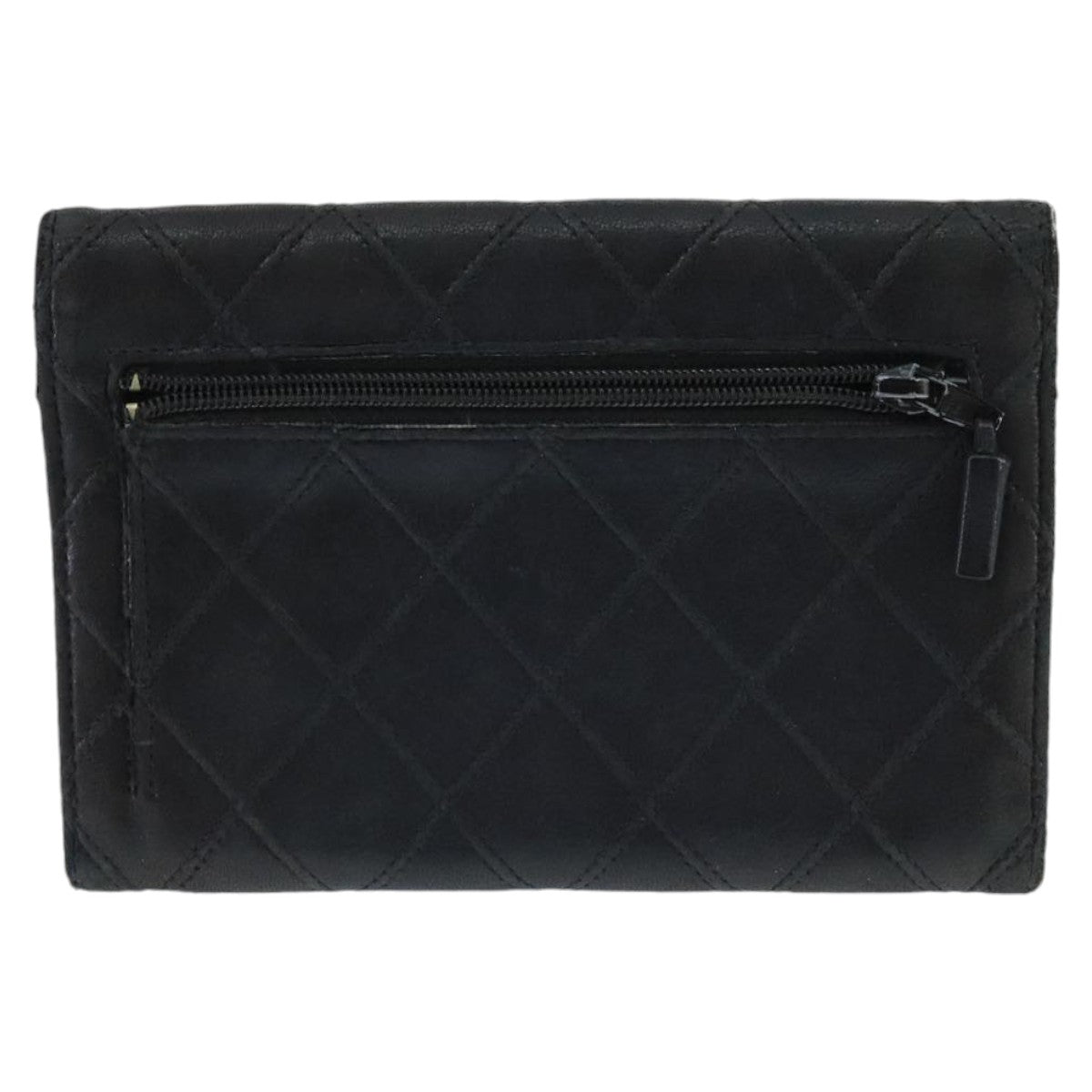 CHANEL Bicolore Pouch Lamb Skin Black CC Auth bs19647