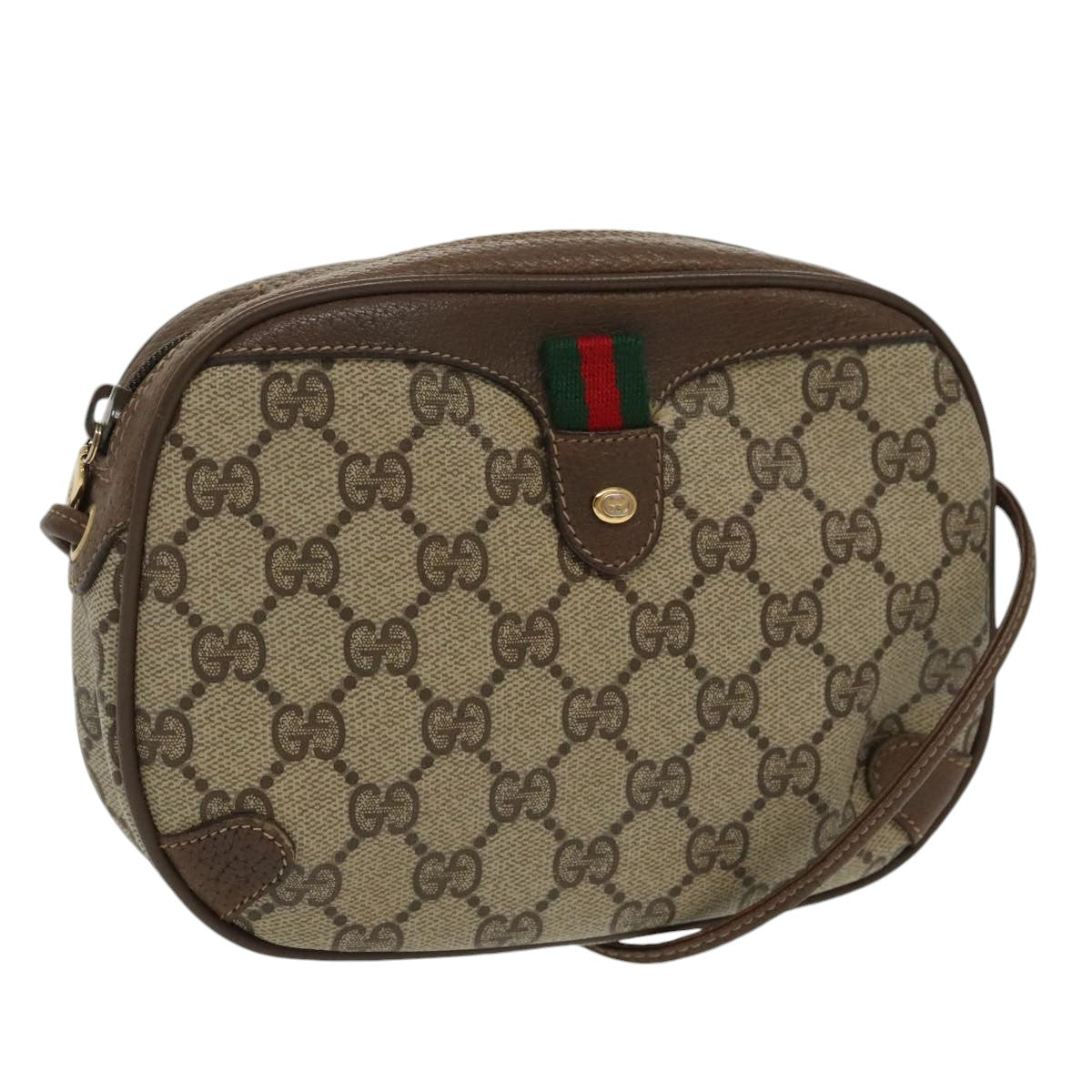 GUCCI GG Supreme Web Sherry Line Shoulder Bag PVC Beige 89 02 066 Auth bs19662