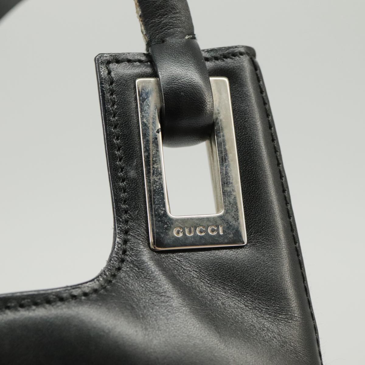 GUCCI Shoulder Bag Leather Black Silver 001 2865 3099 Auth bs19669