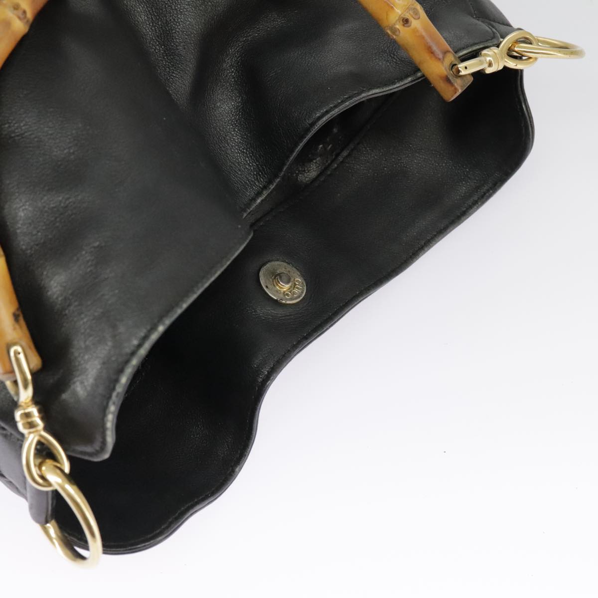 GUCCI Hand Bag Leather 2way Black Gold Auth bs19673