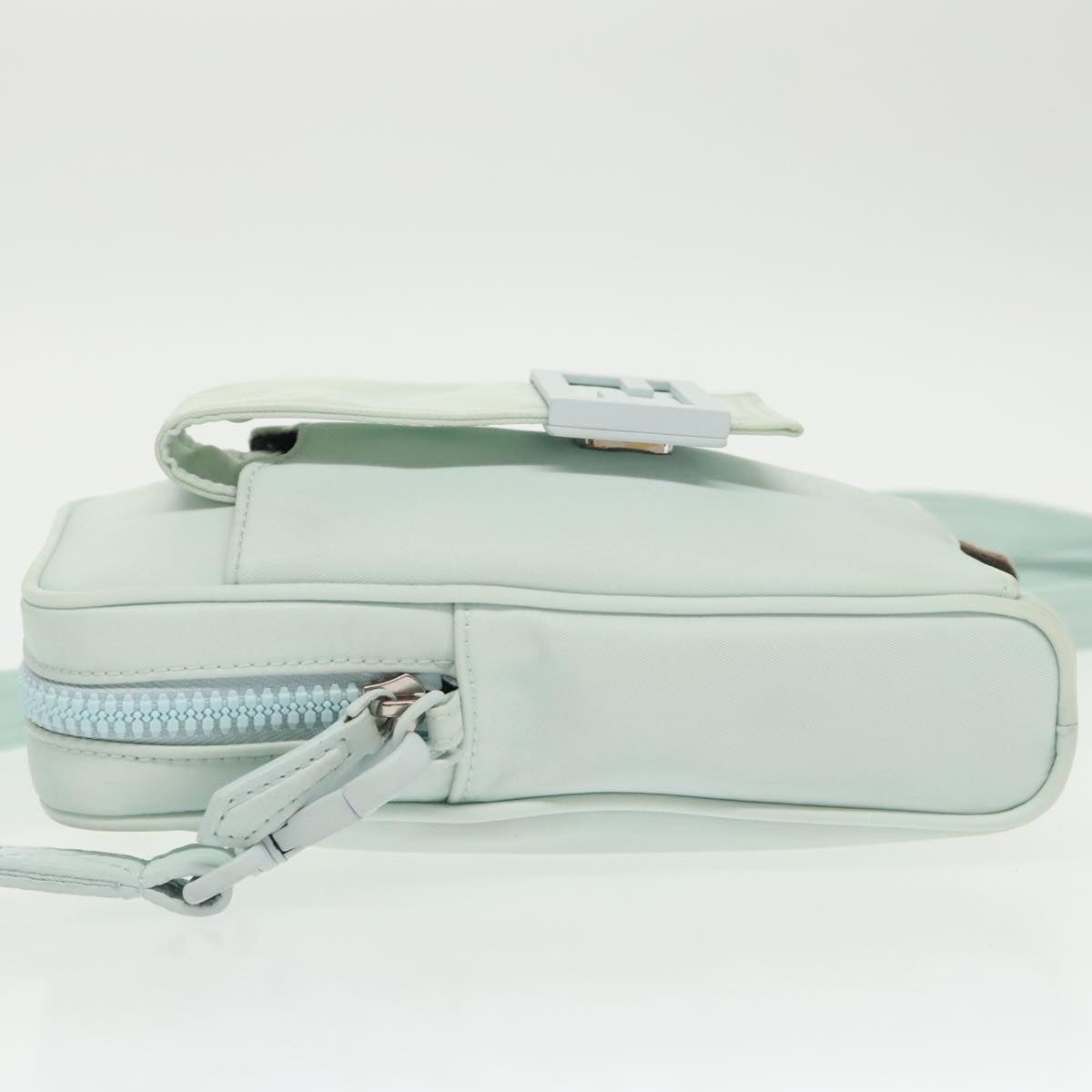 FENDI Shoulder Bag Nylon Light Blue Silver Auth bs19694