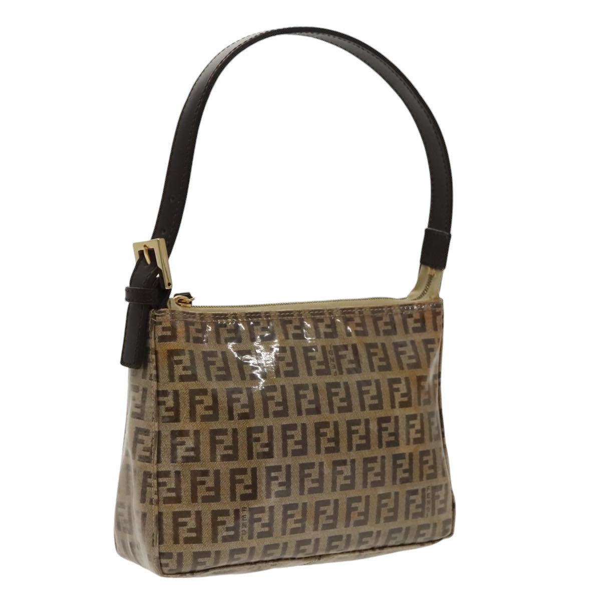 FENDI Zucchino Canvas Hand Bag Gold Brown Auth bs19698