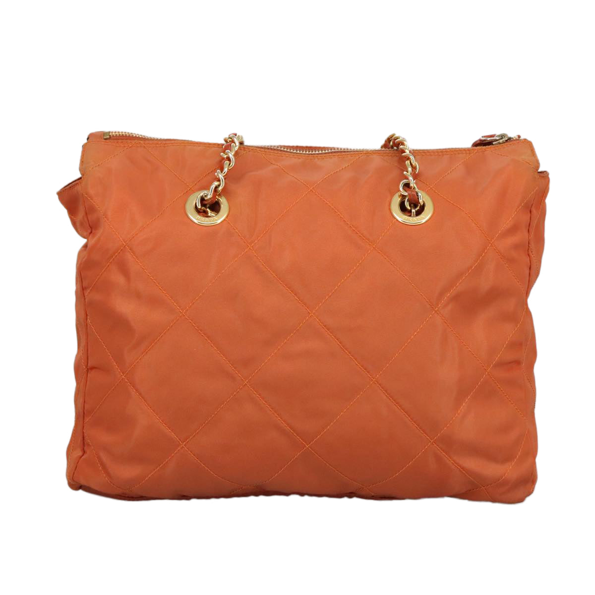 PRADA Chain Shoulder Bag Nylon Orange Gold Auth bs19722