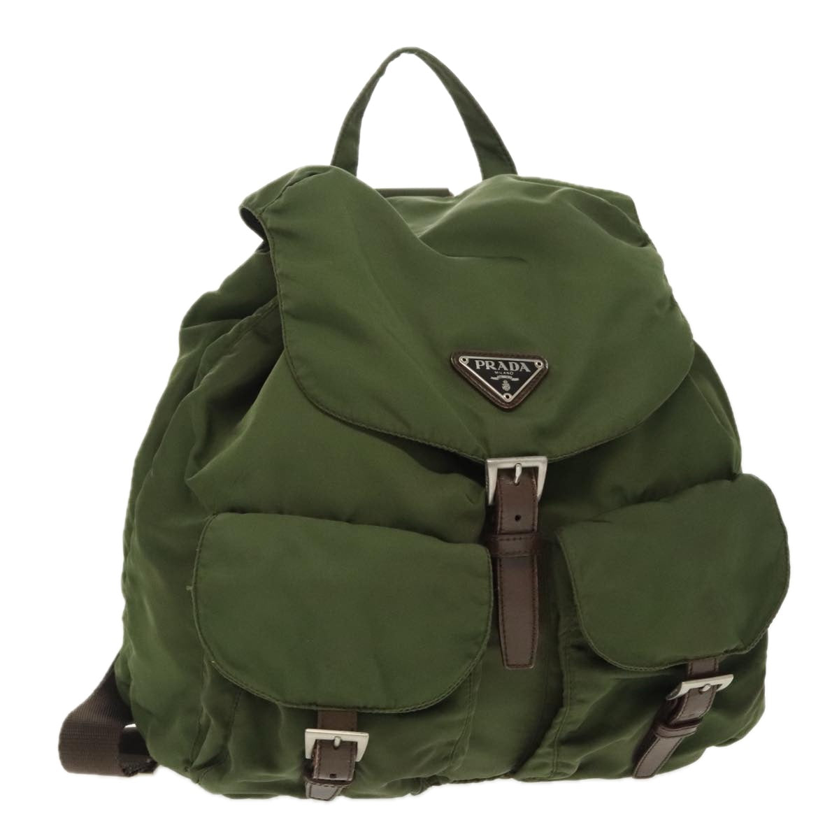 PRADA Backpack Nylon Khaki Silver Auth bs19725