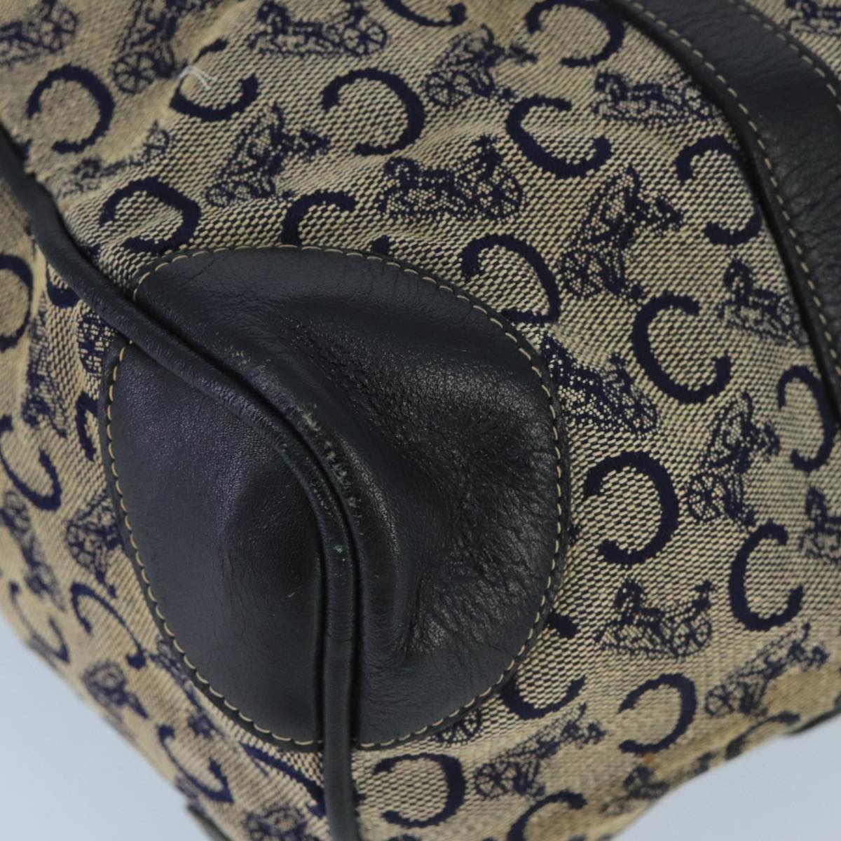 CELINE C Sulky Boston Bag Canvas Leather Navy Gold Auth bs19729