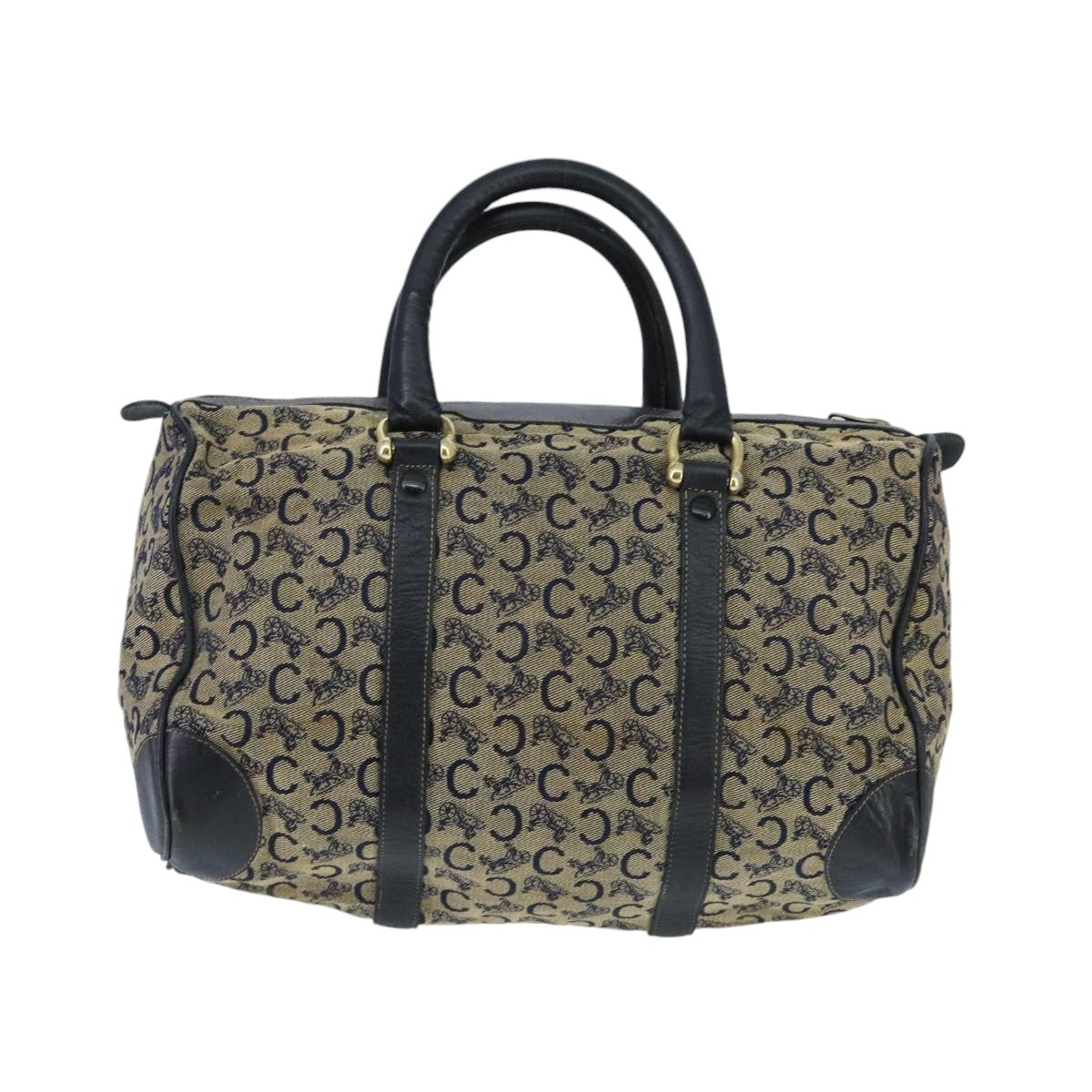 CELINE C Sulky Boston Bag Canvas Leather Navy Gold Auth bs19729