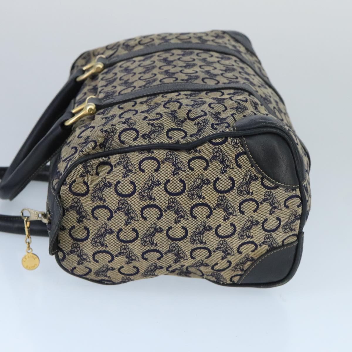CELINE C Sulky Boston Bag Canvas Leather Navy Gold Auth bs19729