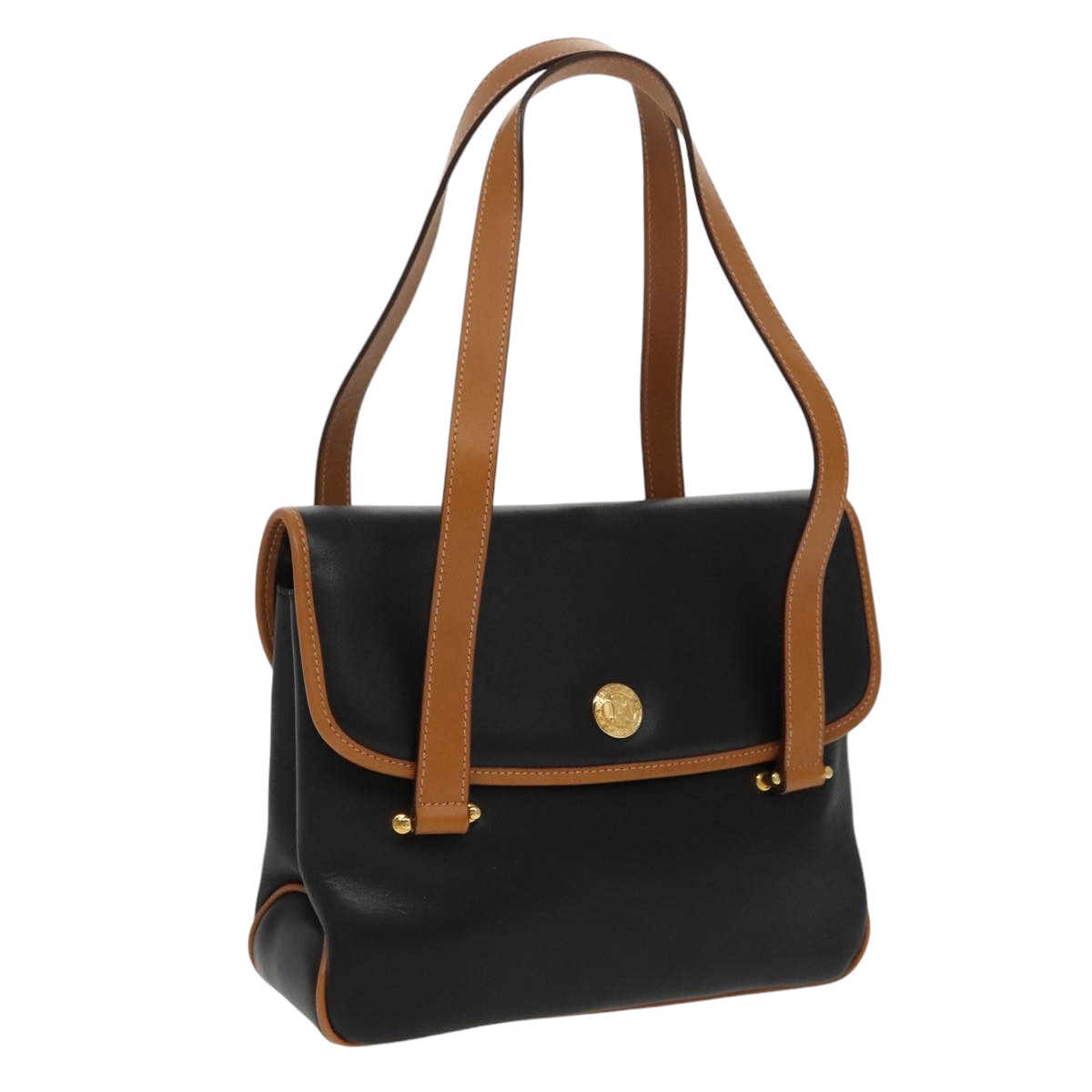 CELINE Hand Bag Leather Black Gold Auth bs19730