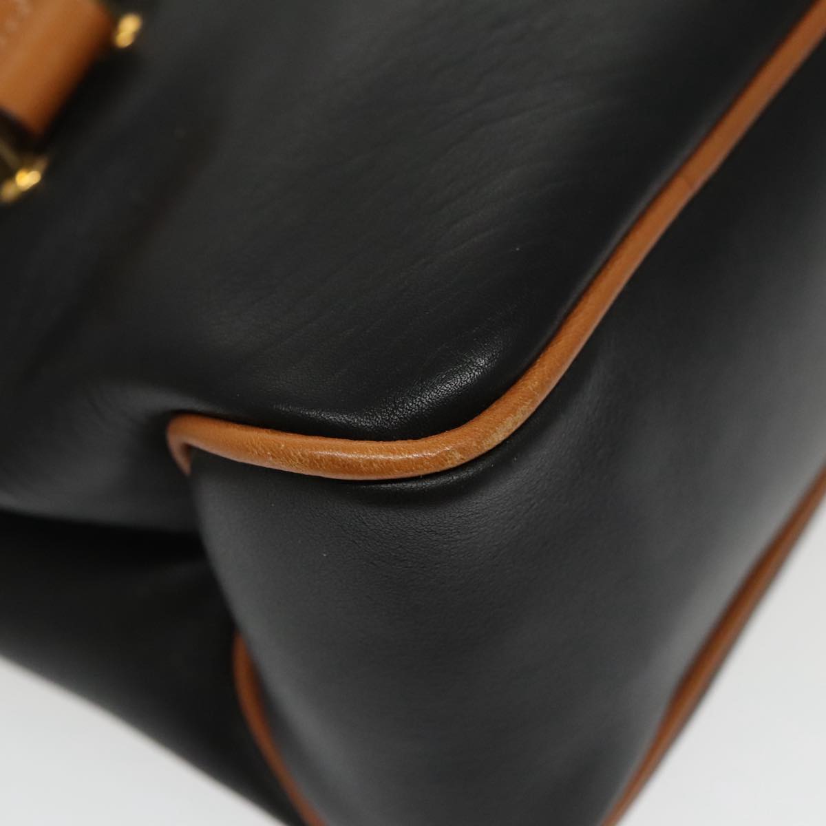 CELINE Hand Bag Leather Black Gold Auth bs19730