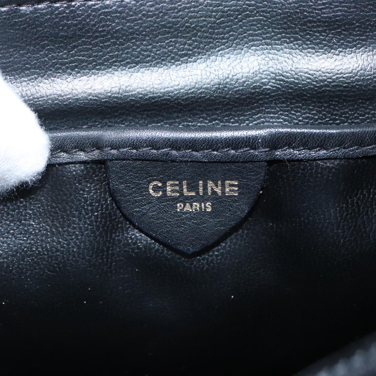 CELINE Hand Bag Leather Black Gold Auth bs19730