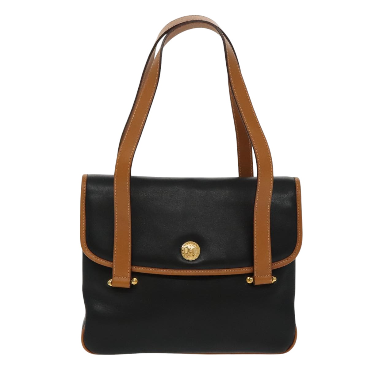 CELINE Hand Bag Leather Black Gold Auth bs19730