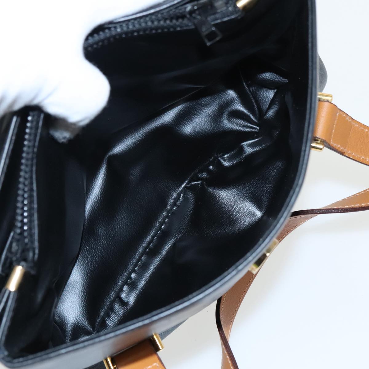 CELINE Hand Bag Leather Black Gold Auth bs19730