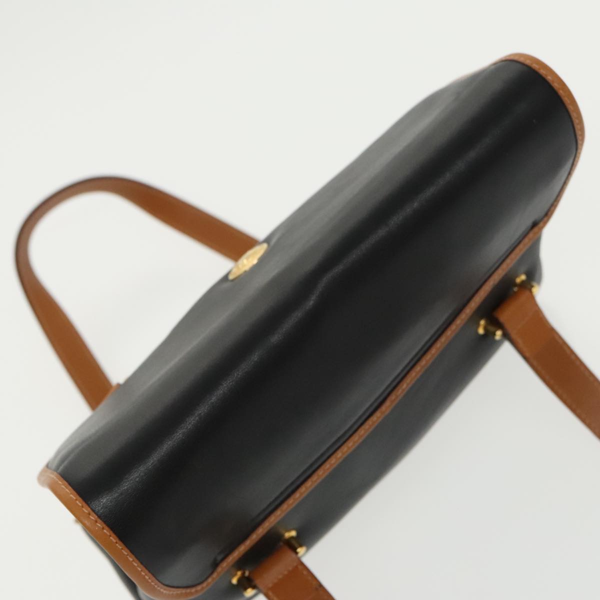 CELINE Hand Bag Leather Black Gold Auth bs19730