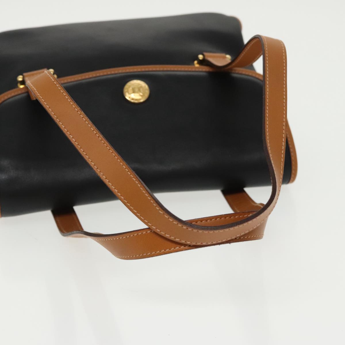 CELINE Hand Bag Leather Black Gold Auth bs19730