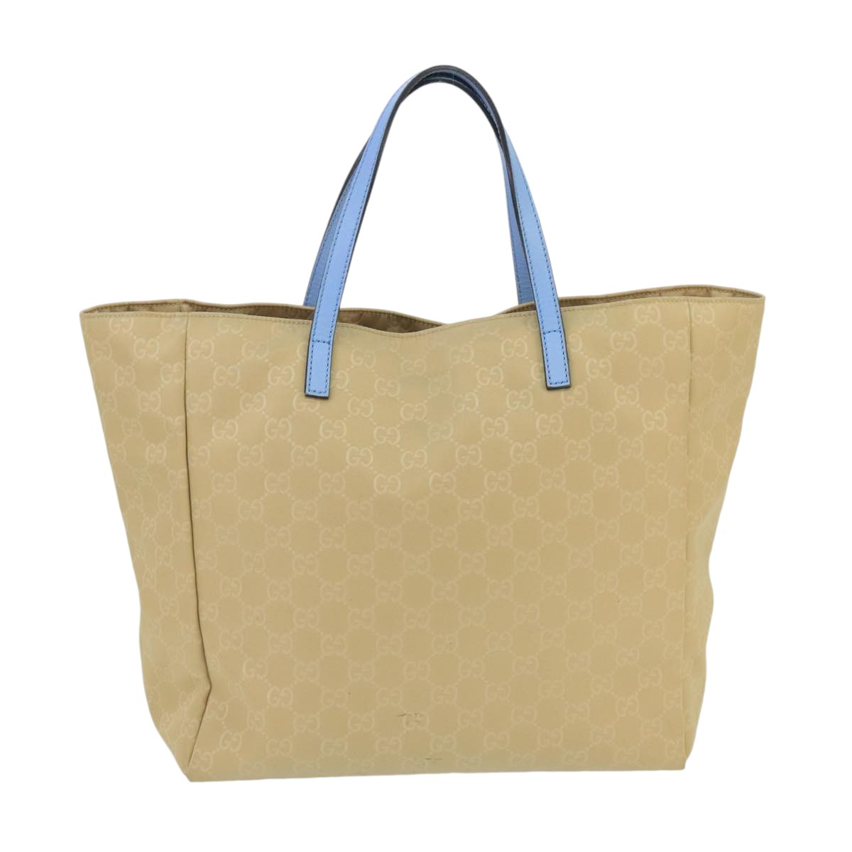 GUCCI GG Canvas Tote Bag Nylon Beige Blue Silver 282439 Auth bs19736
