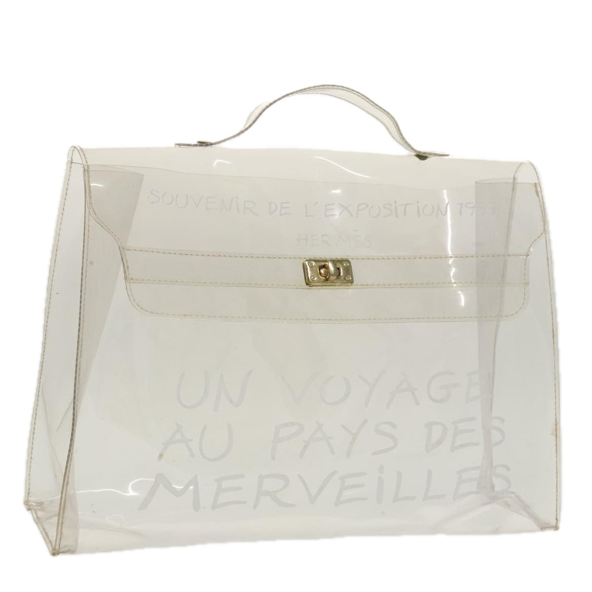 HERMES Kelly Hand Bag Vinyl Clear Gold Auth bs19752