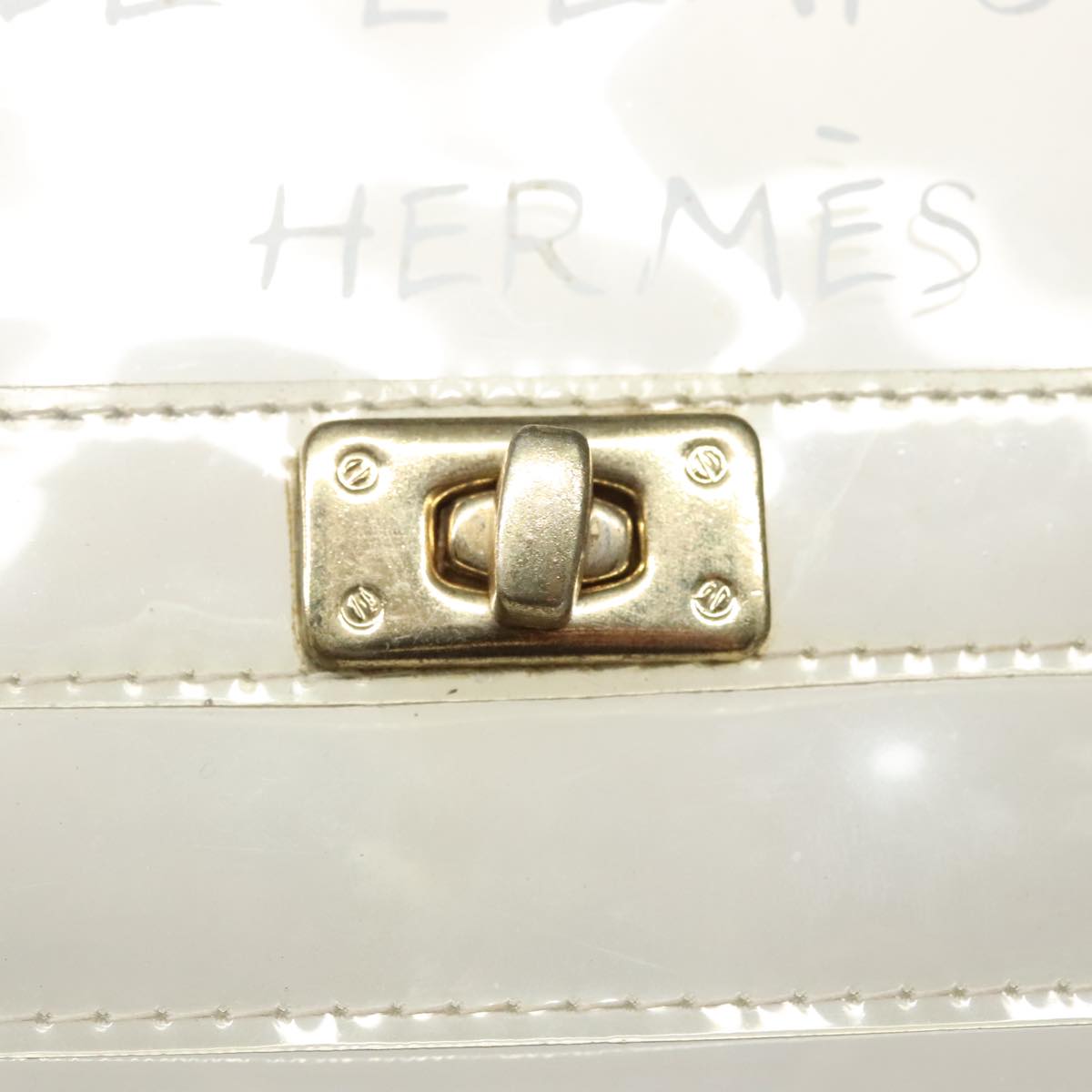 HERMES Kelly Hand Bag Vinyl Clear Gold Auth bs19752