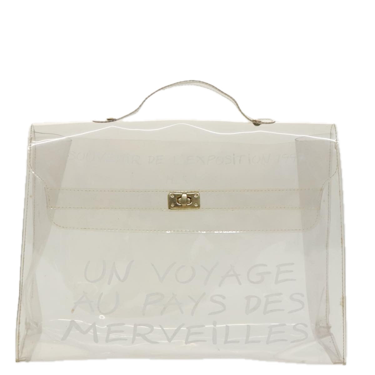 HERMES Kelly Hand Bag Vinyl Clear Gold Auth bs19752