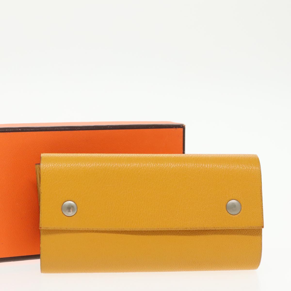 HERMES Kaierure roll Note Cover Leather Yellow Auth bs19753