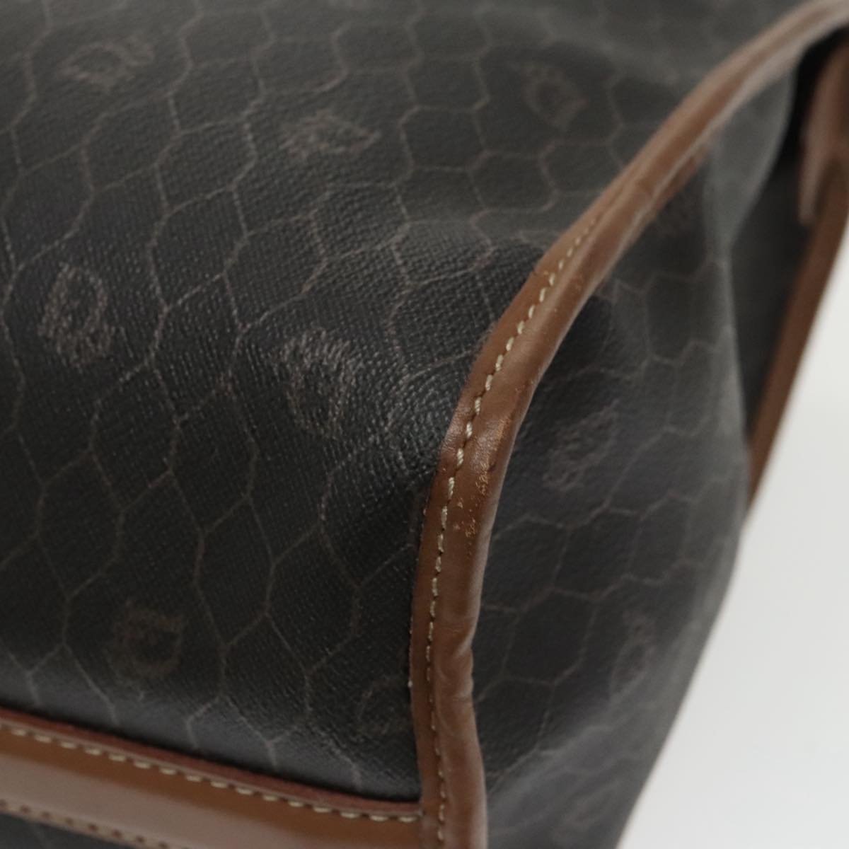 Christian Dior Honeycomb Canvas Hand Bag PVC Black Auth bs19761
