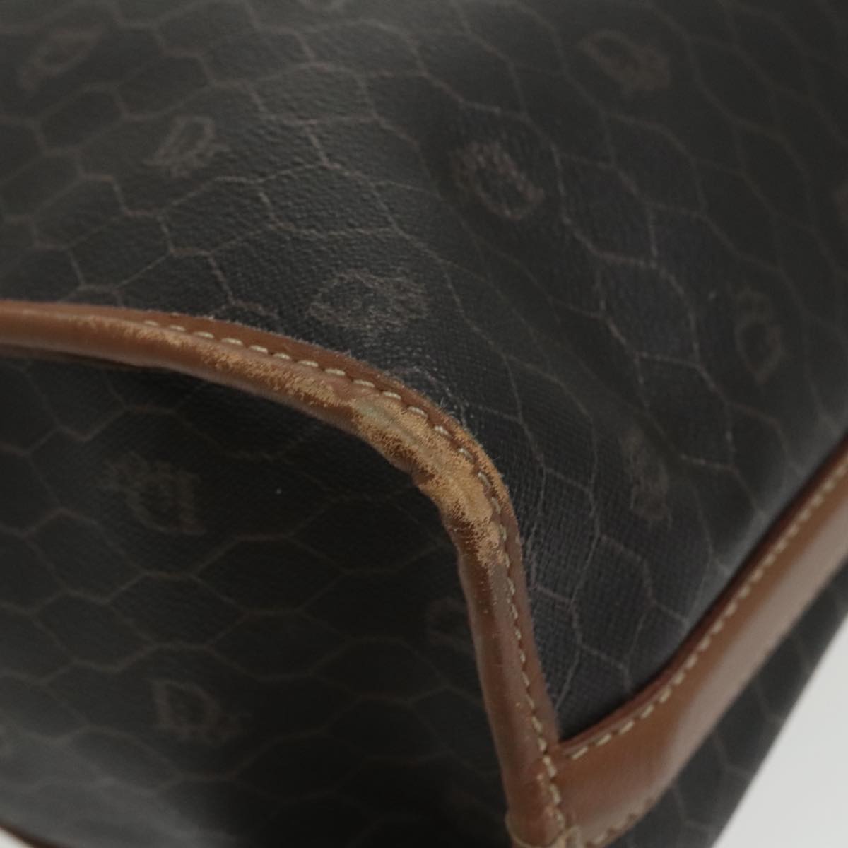 Christian Dior Honeycomb Canvas Hand Bag PVC Black Auth bs19761
