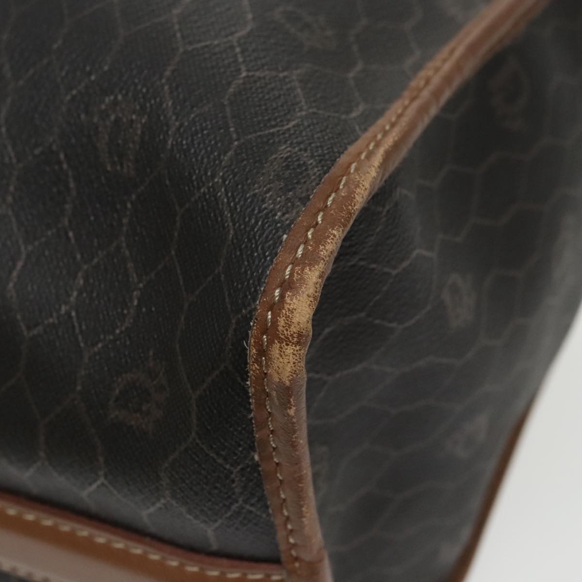 Christian Dior Honeycomb Canvas Hand Bag PVC Black Auth bs19761