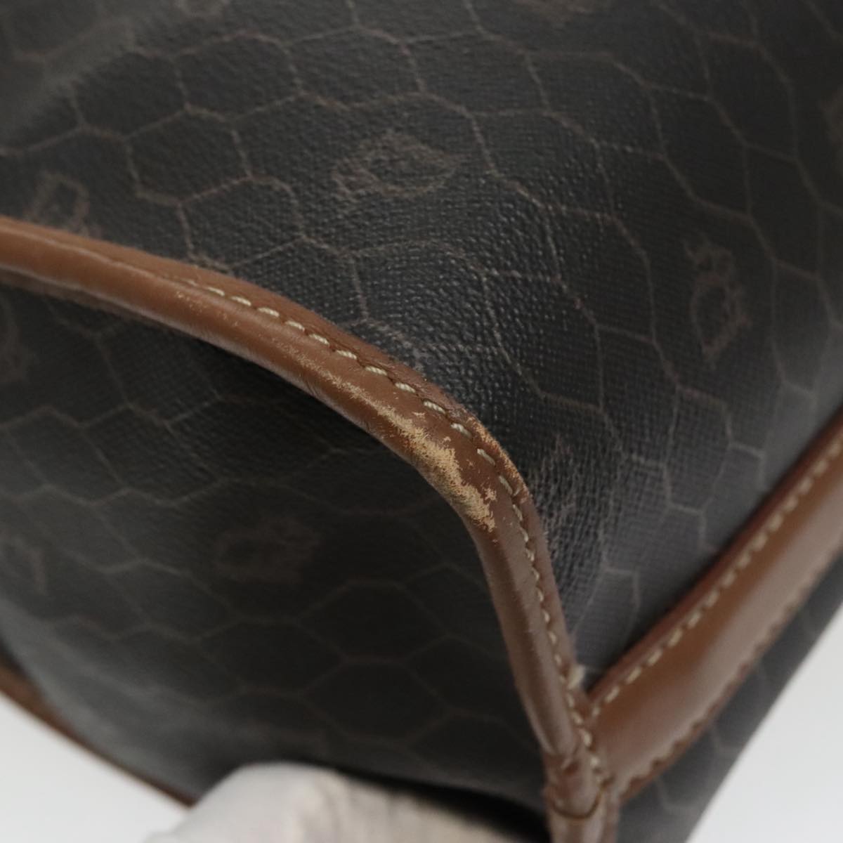 Christian Dior Honeycomb Canvas Hand Bag PVC Black Auth bs19761