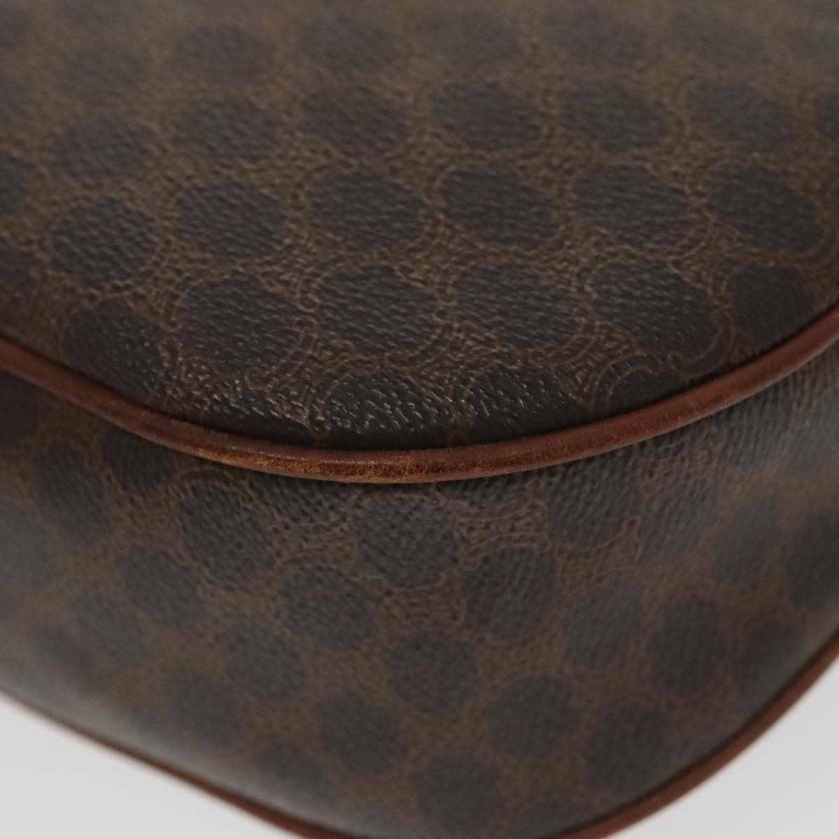 CELINE Macadam Canvas Shoulder Bag PVC Leather Brown Gold Auth bs19763