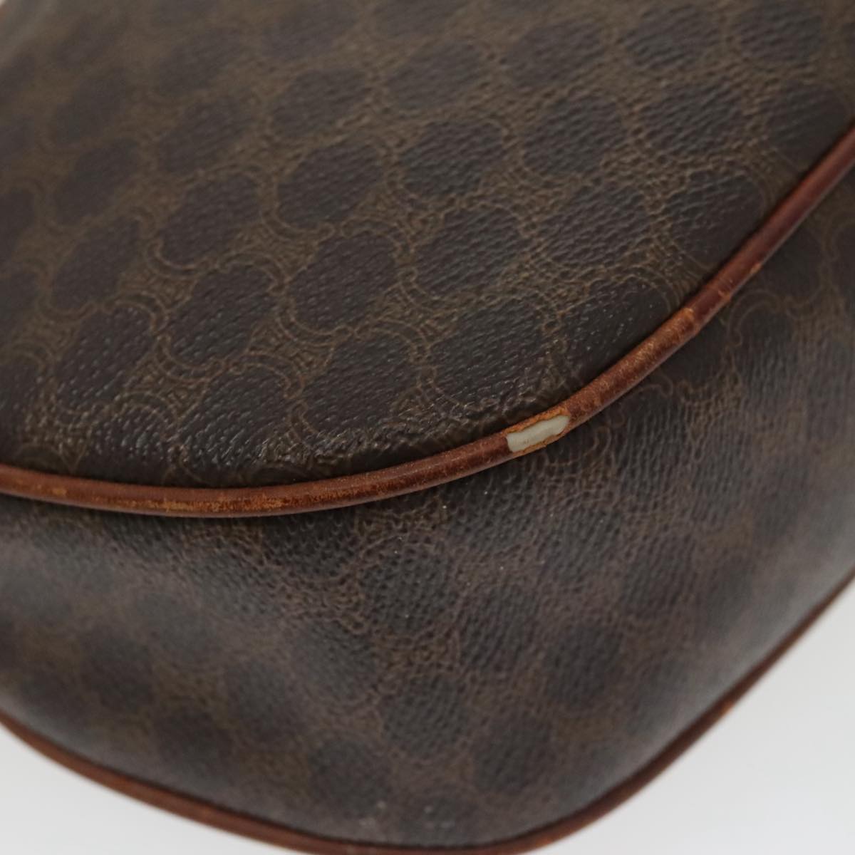 CELINE Macadam Canvas Shoulder Bag PVC Leather Brown Gold Auth bs19763