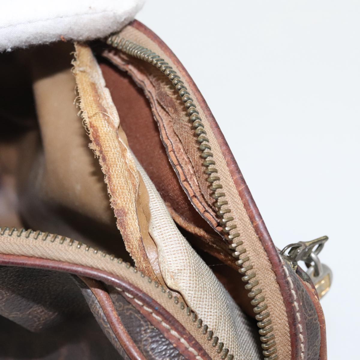 CELINE Macadam Canvas Shoulder Bag PVC Leather Brown Gold Auth bs19763