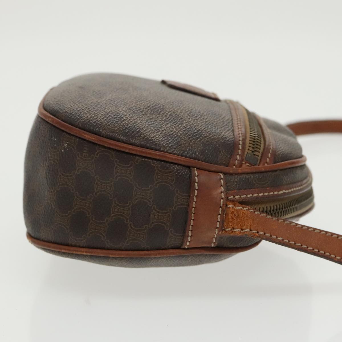 CELINE Macadam Canvas Shoulder Bag PVC Leather Brown Gold Auth bs19763