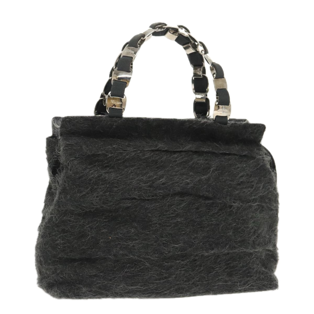 Salvatore Ferragamo Hand Bag Wool Gray Silver Auth bs19764