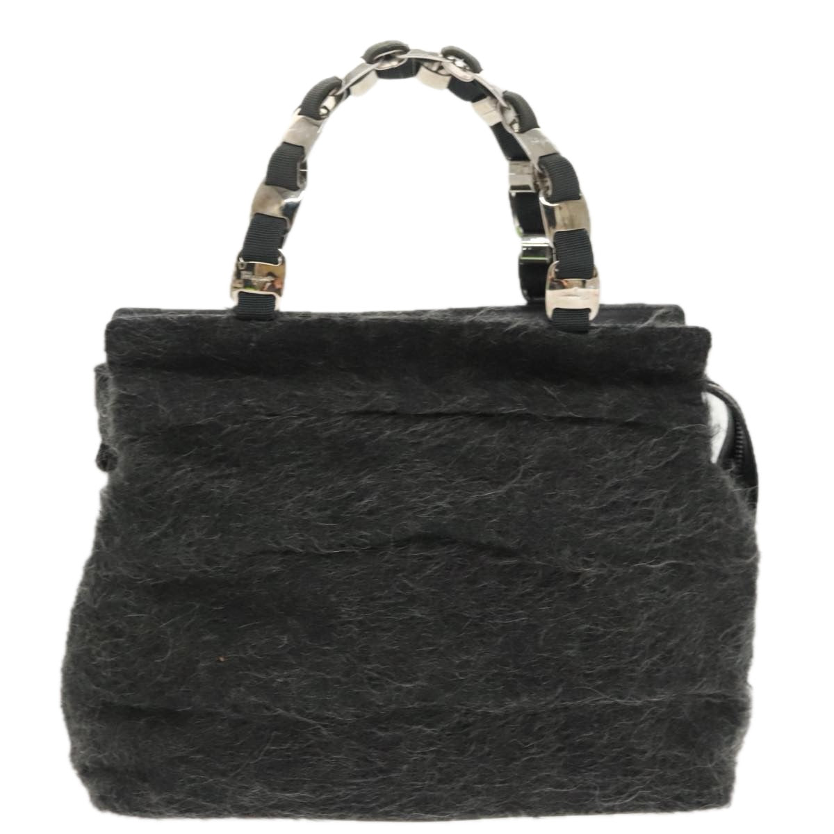 Salvatore Ferragamo Hand Bag Wool Gray Silver Auth bs19764