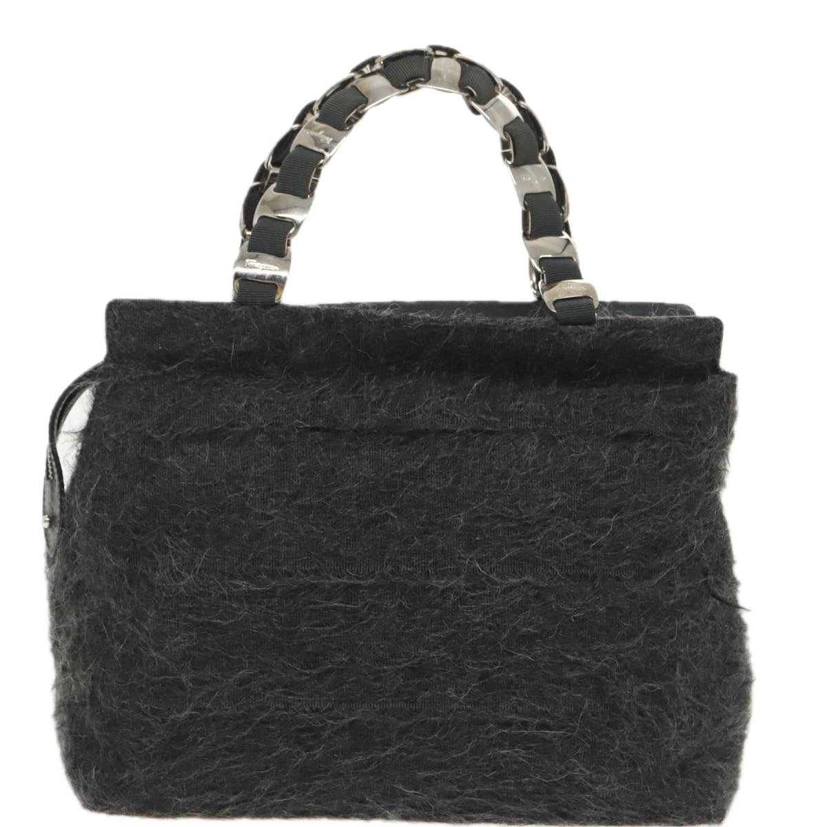 Salvatore Ferragamo Hand Bag Wool Gray Silver Auth bs19764