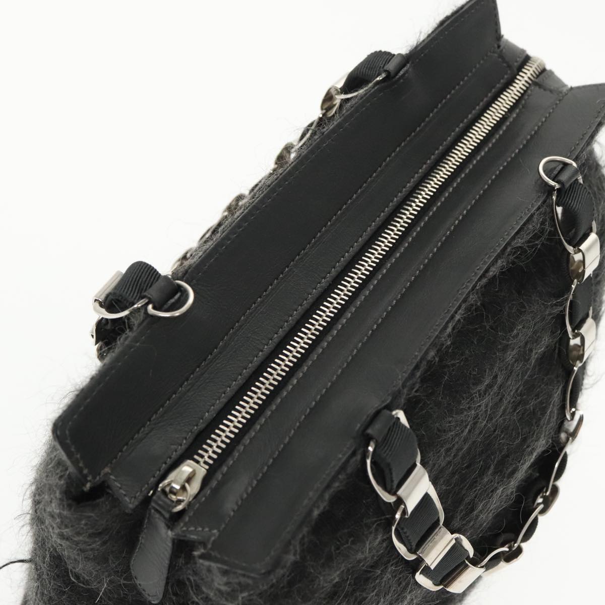 Salvatore Ferragamo Hand Bag Wool Gray Silver Auth bs19764