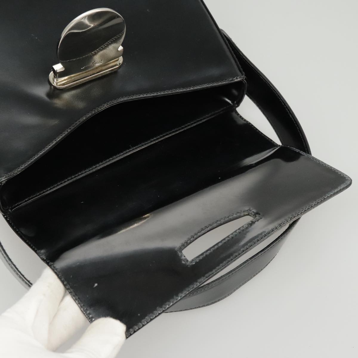 Salvatore Ferragamo Hand Bag Leather 2way Black Silver Auth bs19766