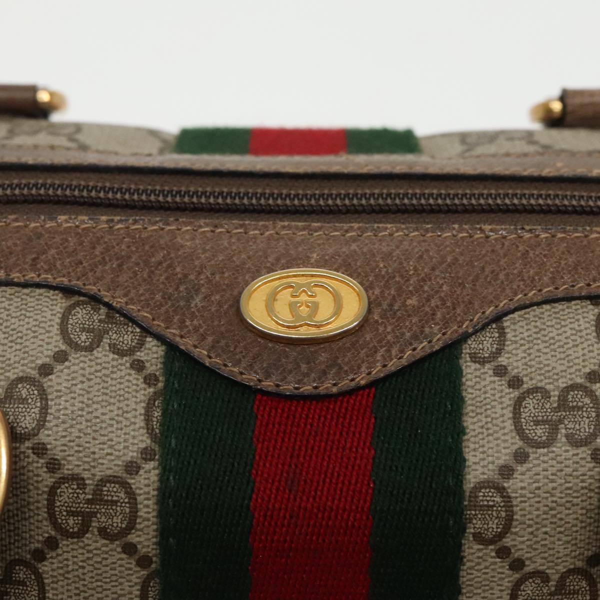 GUCCI GG Supreme Web Sherry Line Boston Bag PVC Beige 40 02 006 Auth bs19804