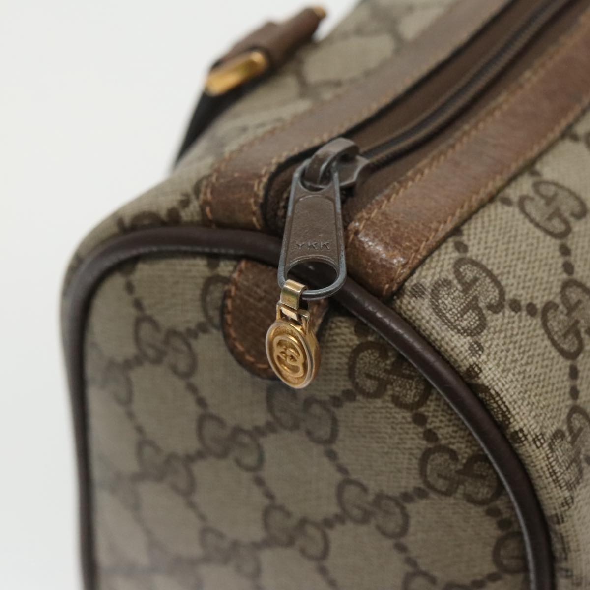 GUCCI GG Supreme Web Sherry Line Boston Bag PVC Beige 40 02 006 Auth bs19804