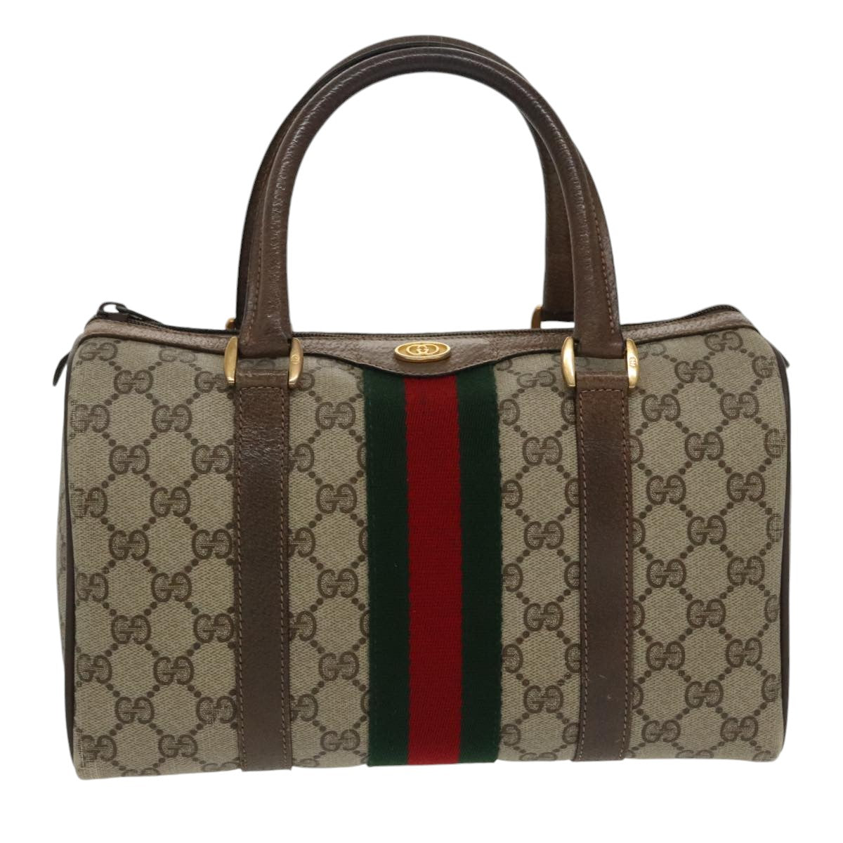 GUCCI GG Supreme Web Sherry Line Boston Bag PVC Beige 40 02 006 Auth bs19804