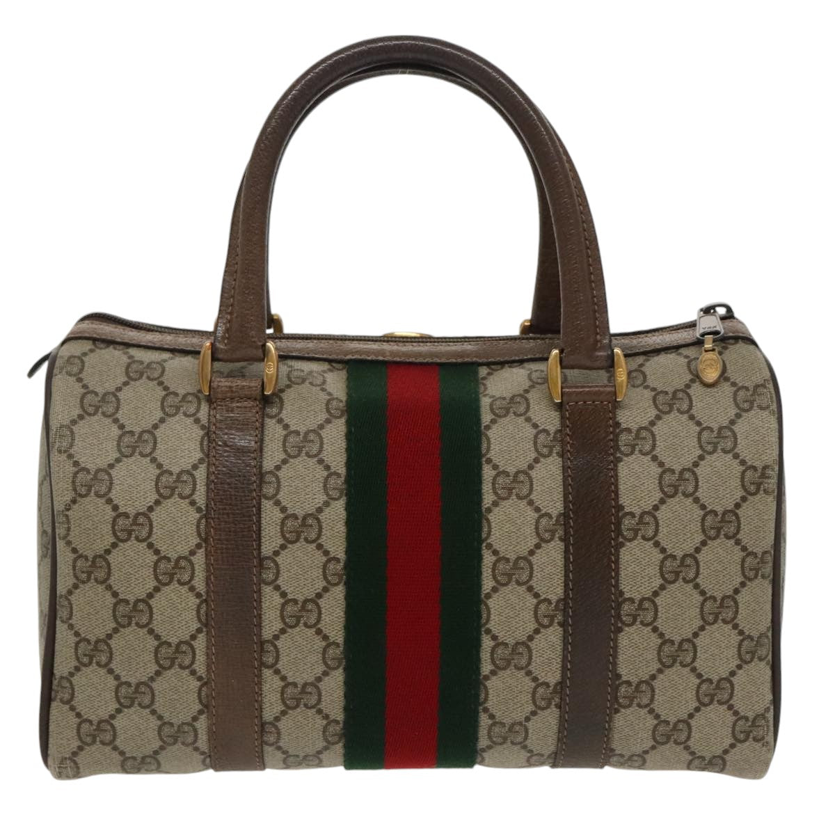 GUCCI GG Supreme Web Sherry Line Boston Bag PVC Beige 40 02 006 Auth bs19804