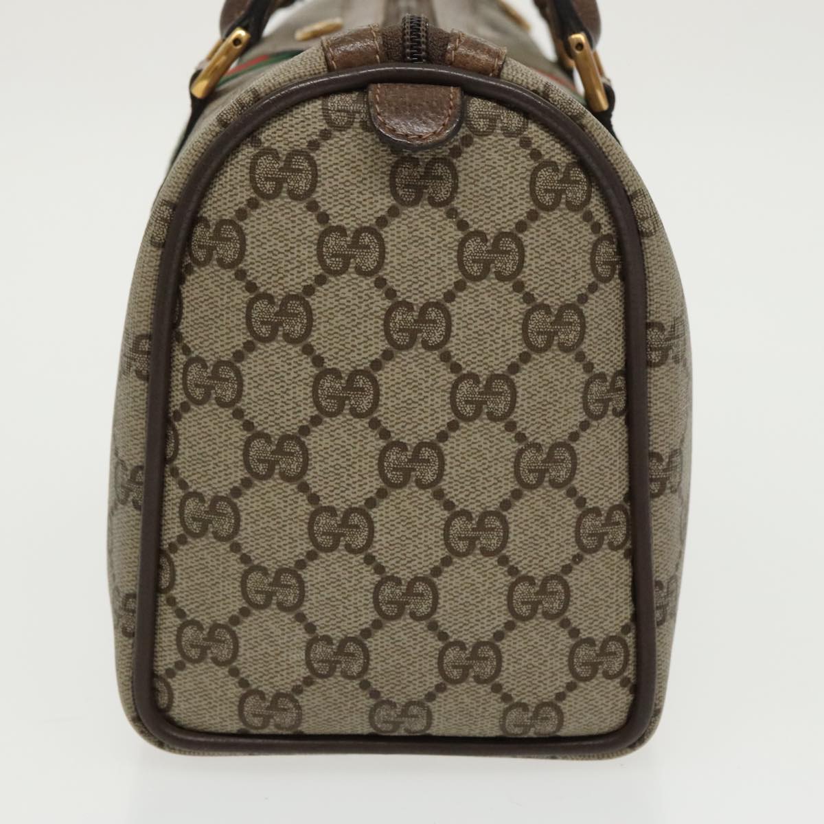 GUCCI GG Supreme Web Sherry Line Boston Bag PVC Beige 40 02 006 Auth bs19804