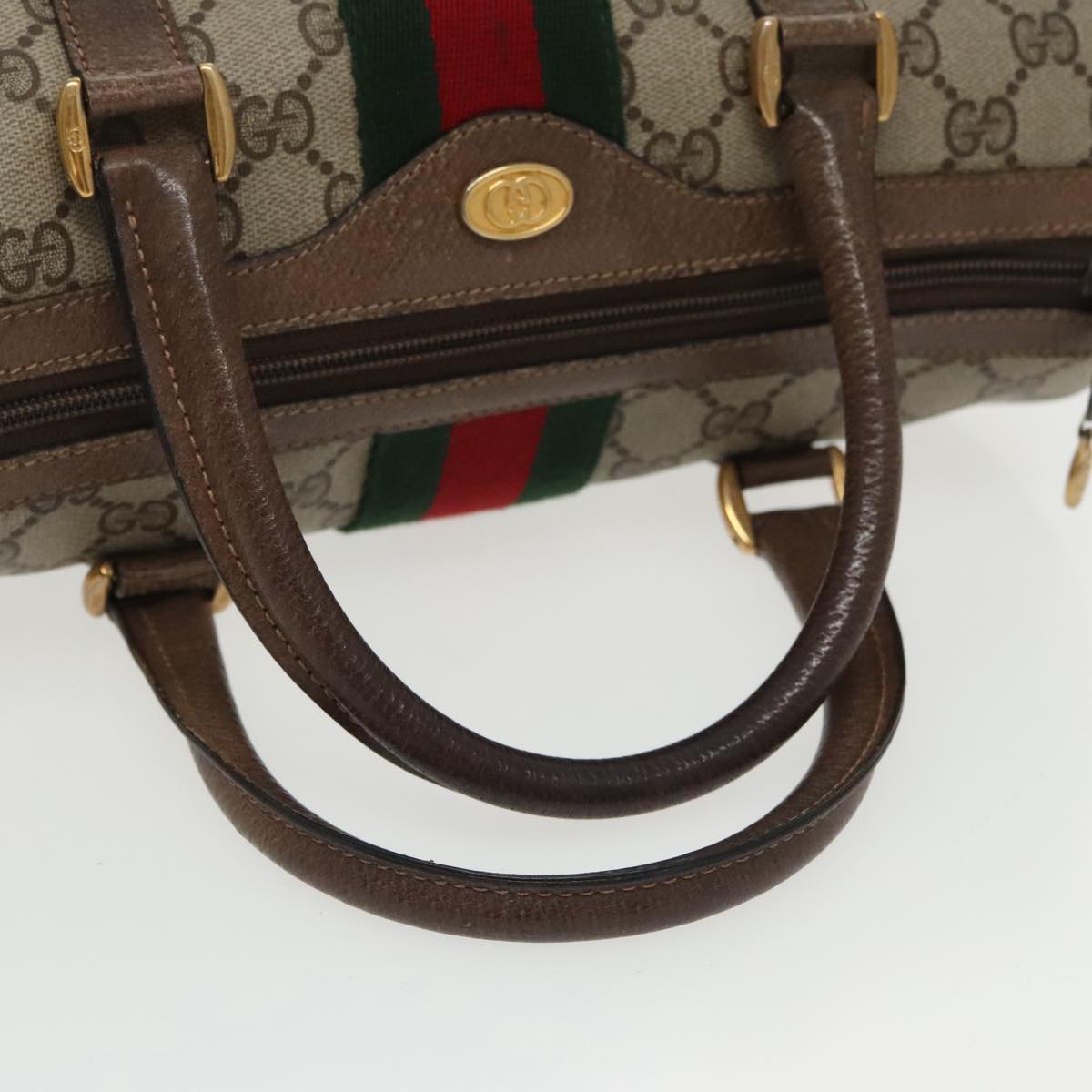 GUCCI GG Supreme Web Sherry Line Boston Bag PVC Beige 40 02 006 Auth bs19804