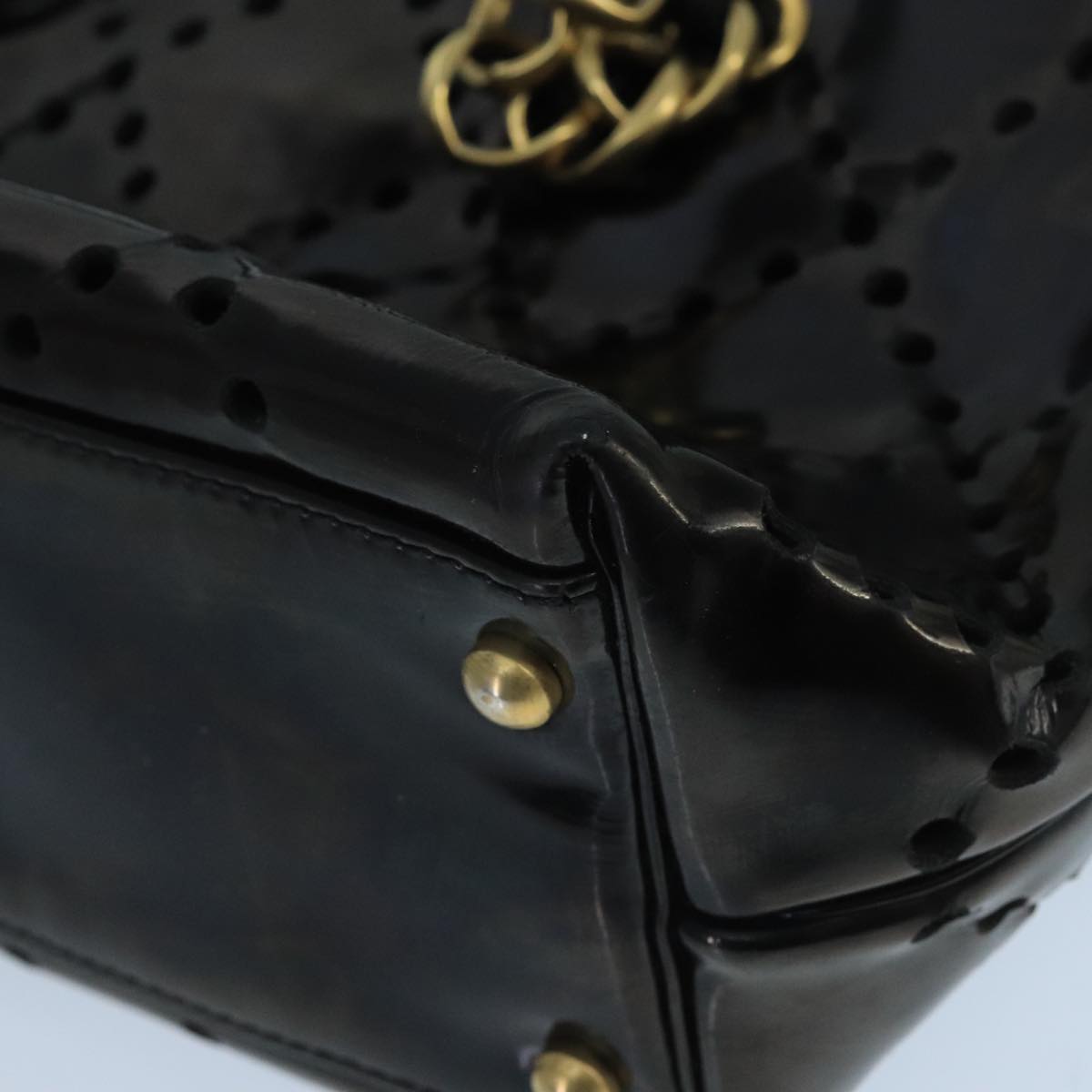 CHANEL Chain Hand Bag Patent leather Black Gold CC Auth bs19809