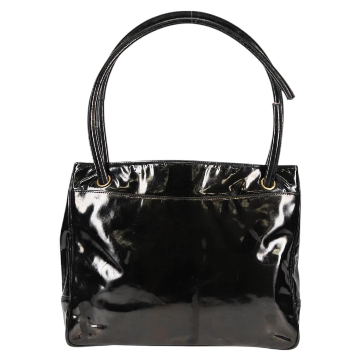 CHANEL Tote Bag Patent Leather Black Gold CC Auth bs19813