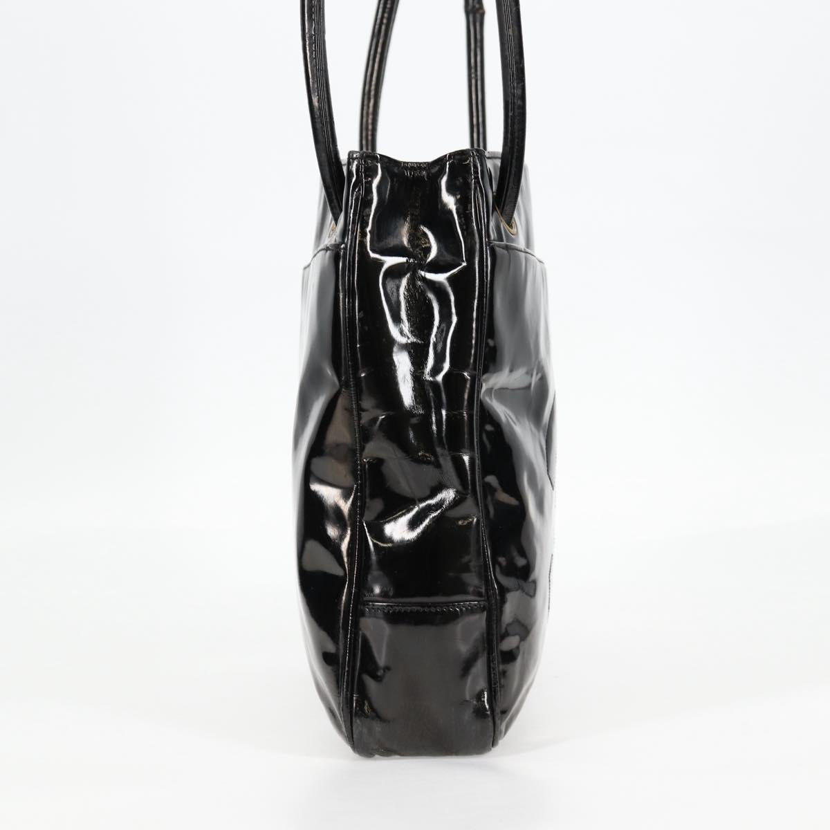 CHANEL Tote Bag Patent Leather Black Gold CC Auth bs19813