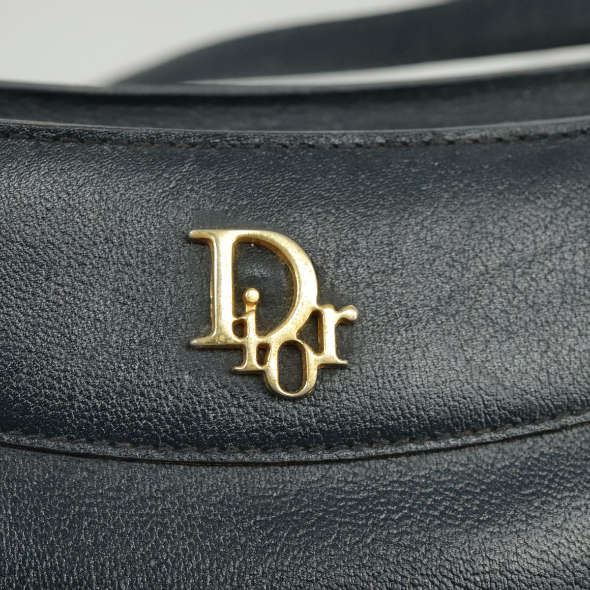 Christian Dior Shoulder Bag Leather Navy Gold Auth bs19815