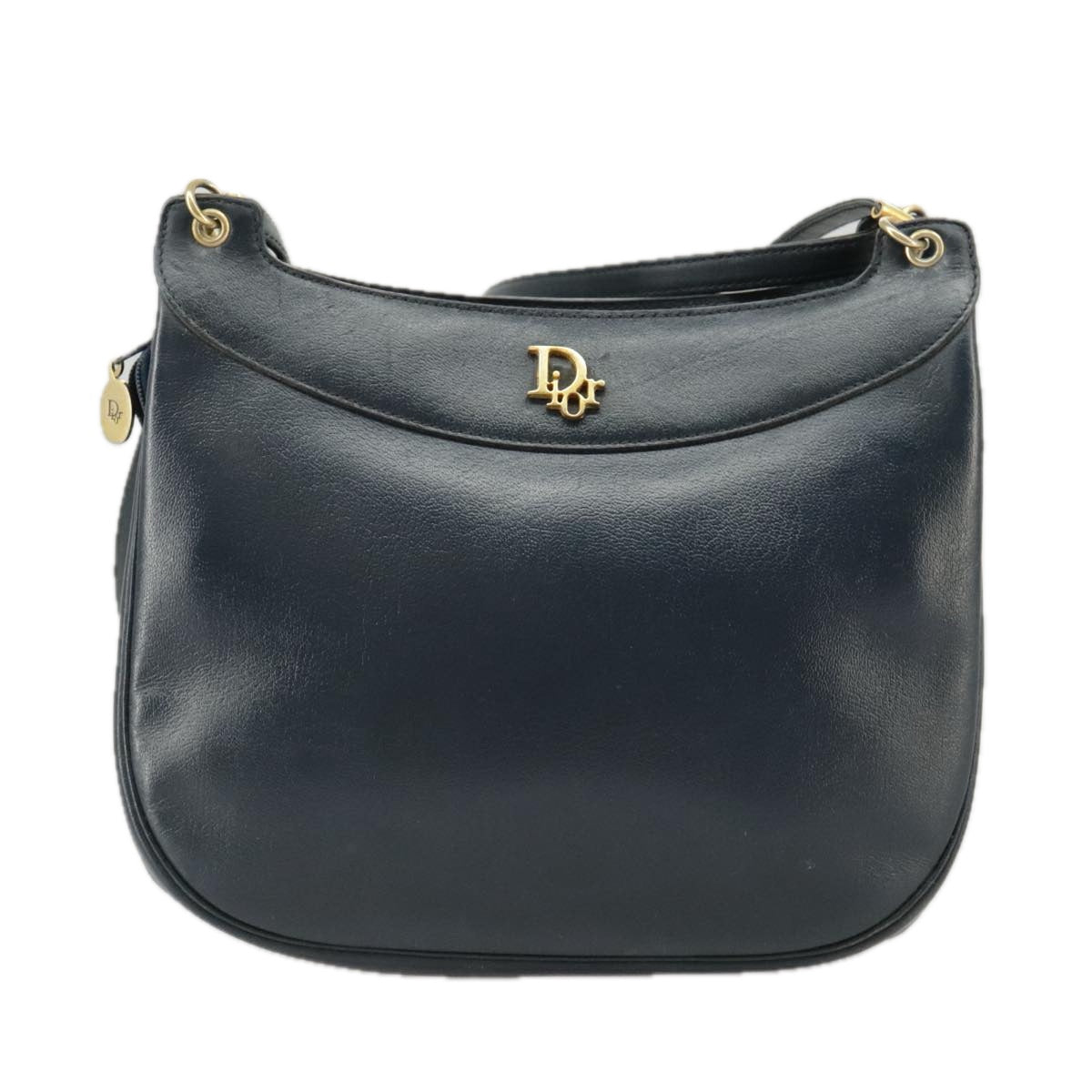 Christian Dior Shoulder Bag Leather Navy Gold Auth bs19815