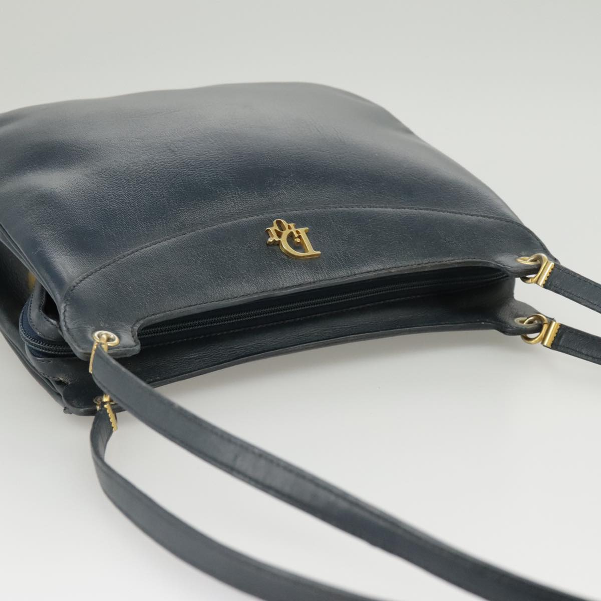 Christian Dior Shoulder Bag Leather Navy Gold Auth bs19815